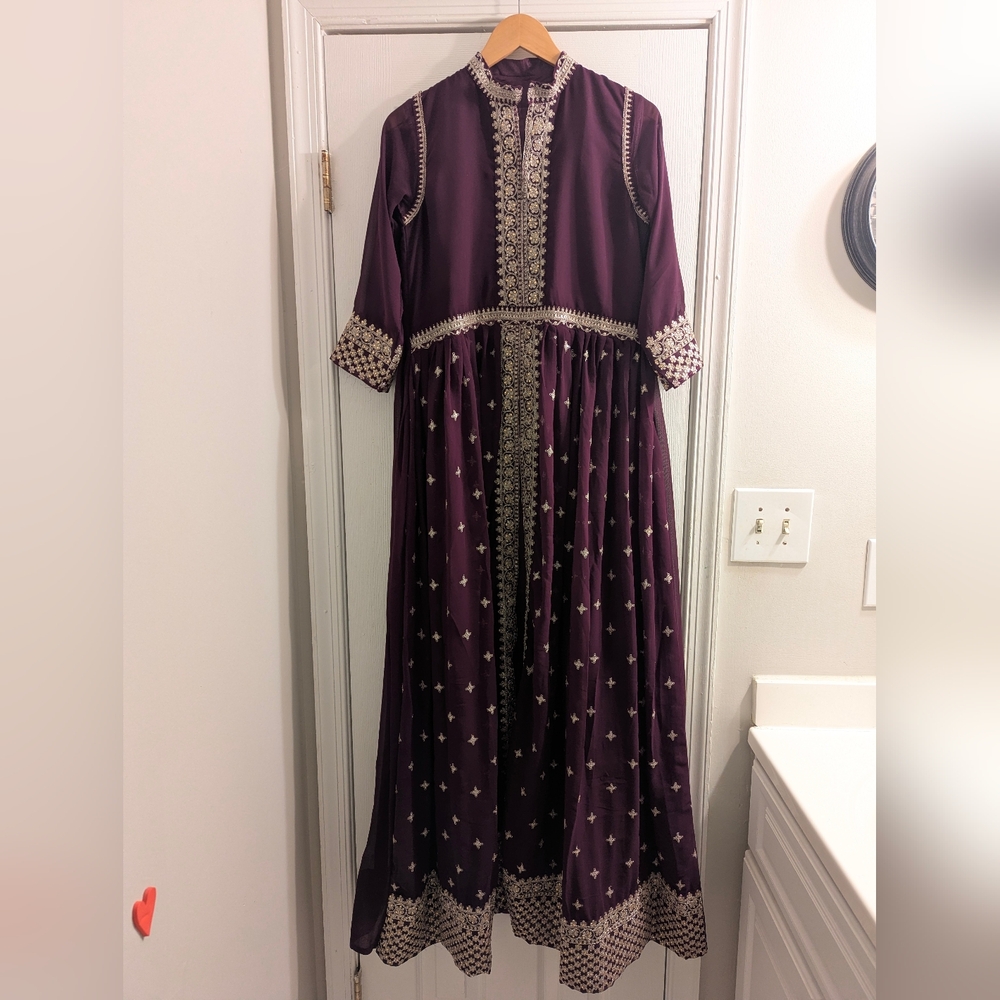 Rich Purple Kurta Gown with Gold & Silver Embroidery